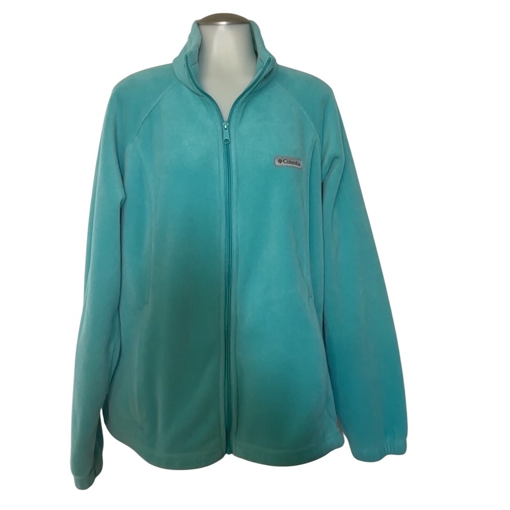 Columbia Fleece Jacket Lt Teal Zip Up Women's Size XL Benton Springs EUC NICE